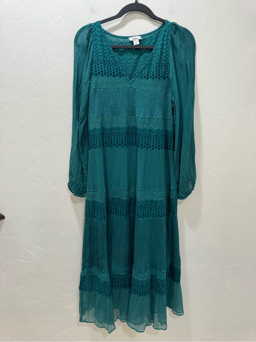 Sundance Adore Moi Chiffon Midi Dress Pacific Blue Green Eyelet Sheer S *FLAW - Picture 2 of 12